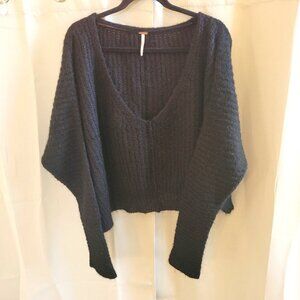 FRee People Womens Sweater Medium Black Alpaca Blend Oversized V Neck Knit 17357